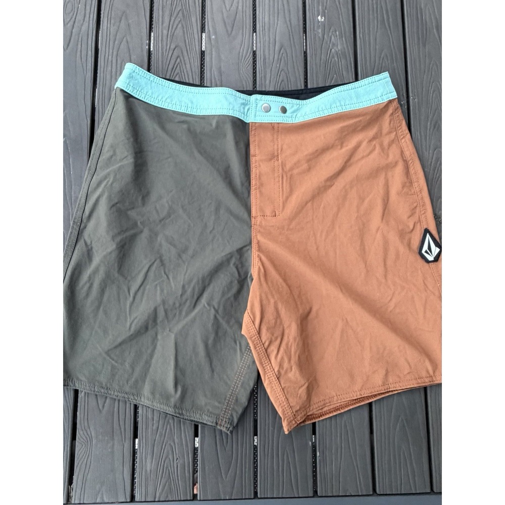 Volcom Men's Liberators Board Shorts Size 29 Brown/Green/Light Blue Back Pocket